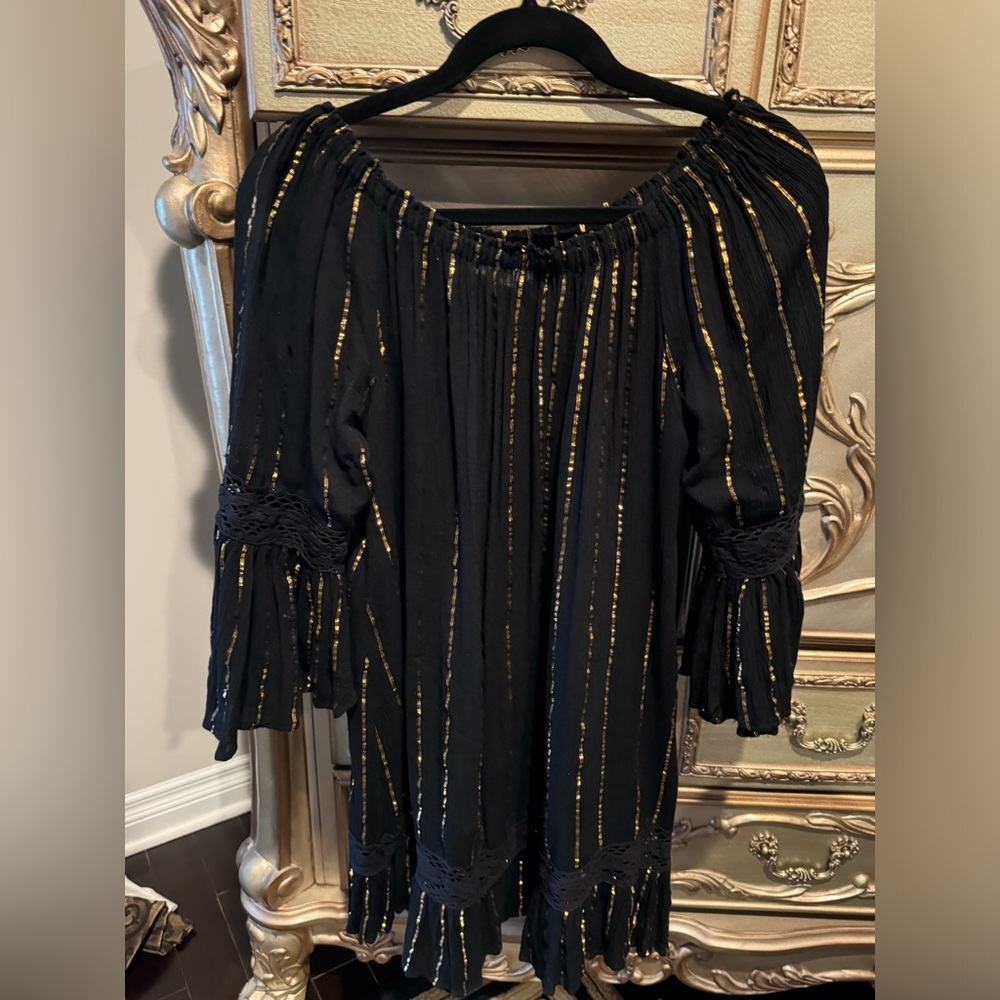 Dress in Black with Copper Metallic One Size